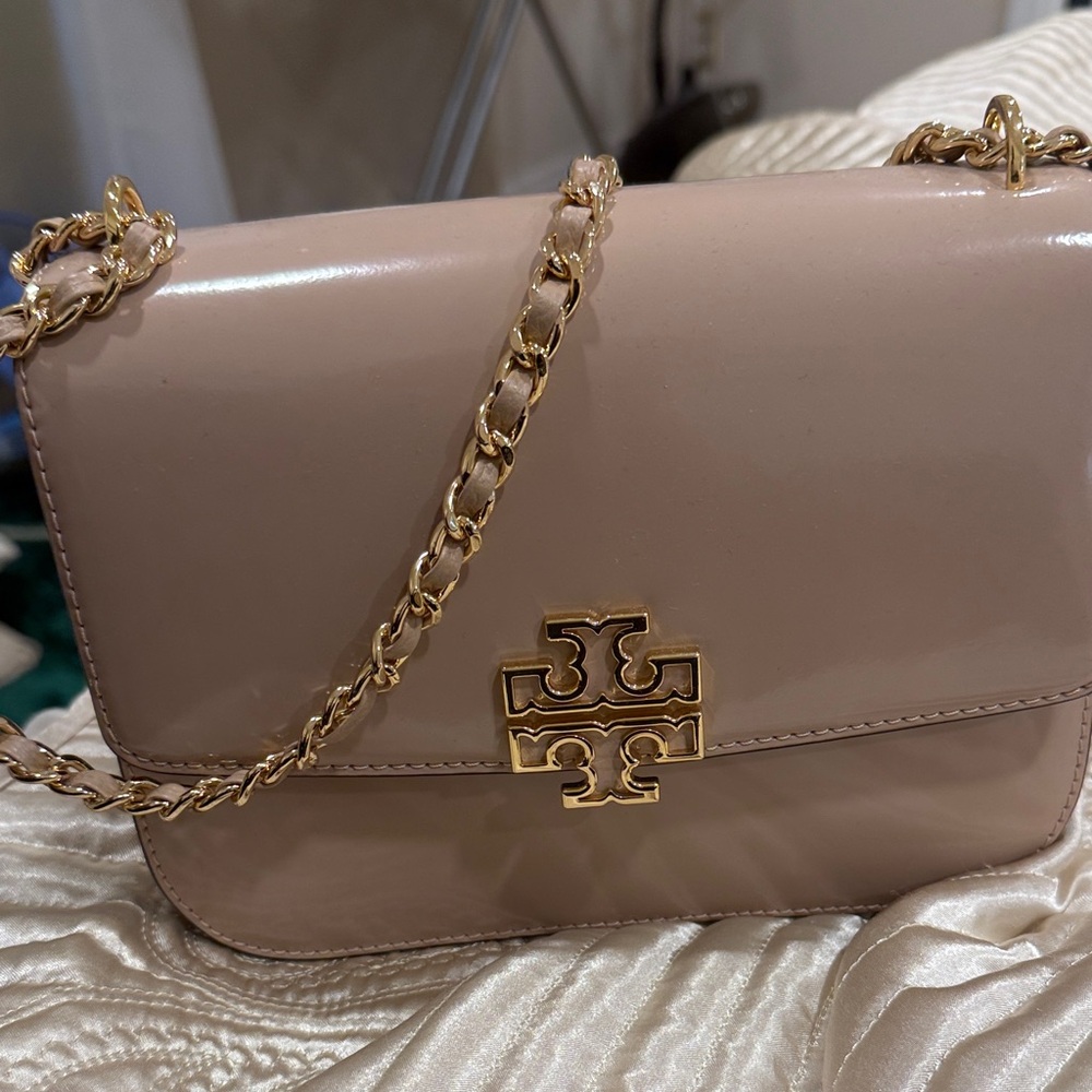 Tory Burch Taupe Crossbody Bag with Gold Accents